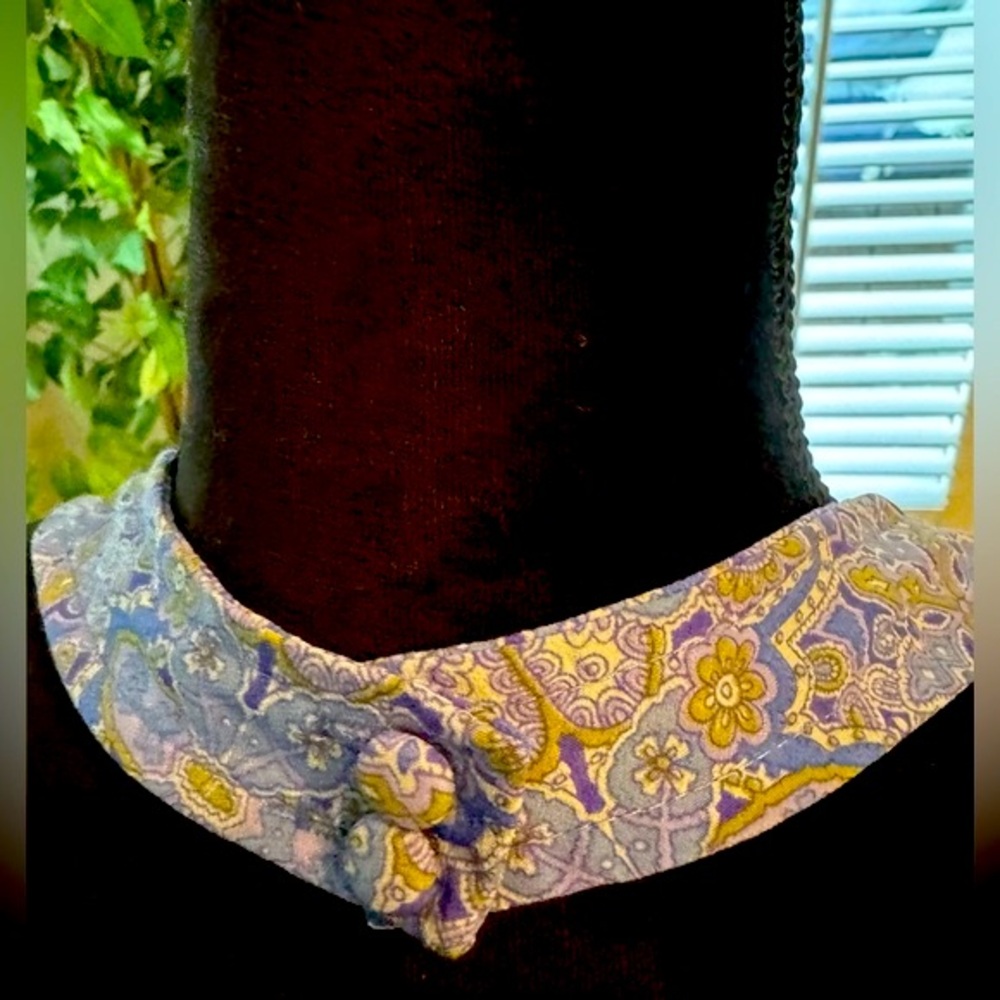 La Belle, Blue Cream and Green, Knee Length Halter Faux Wrap Dress Size 9 - Picture 5 of 7